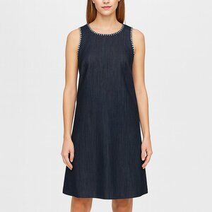 Calvin Klein Denim Sleeveless Dress Embroidered Trim Size 8